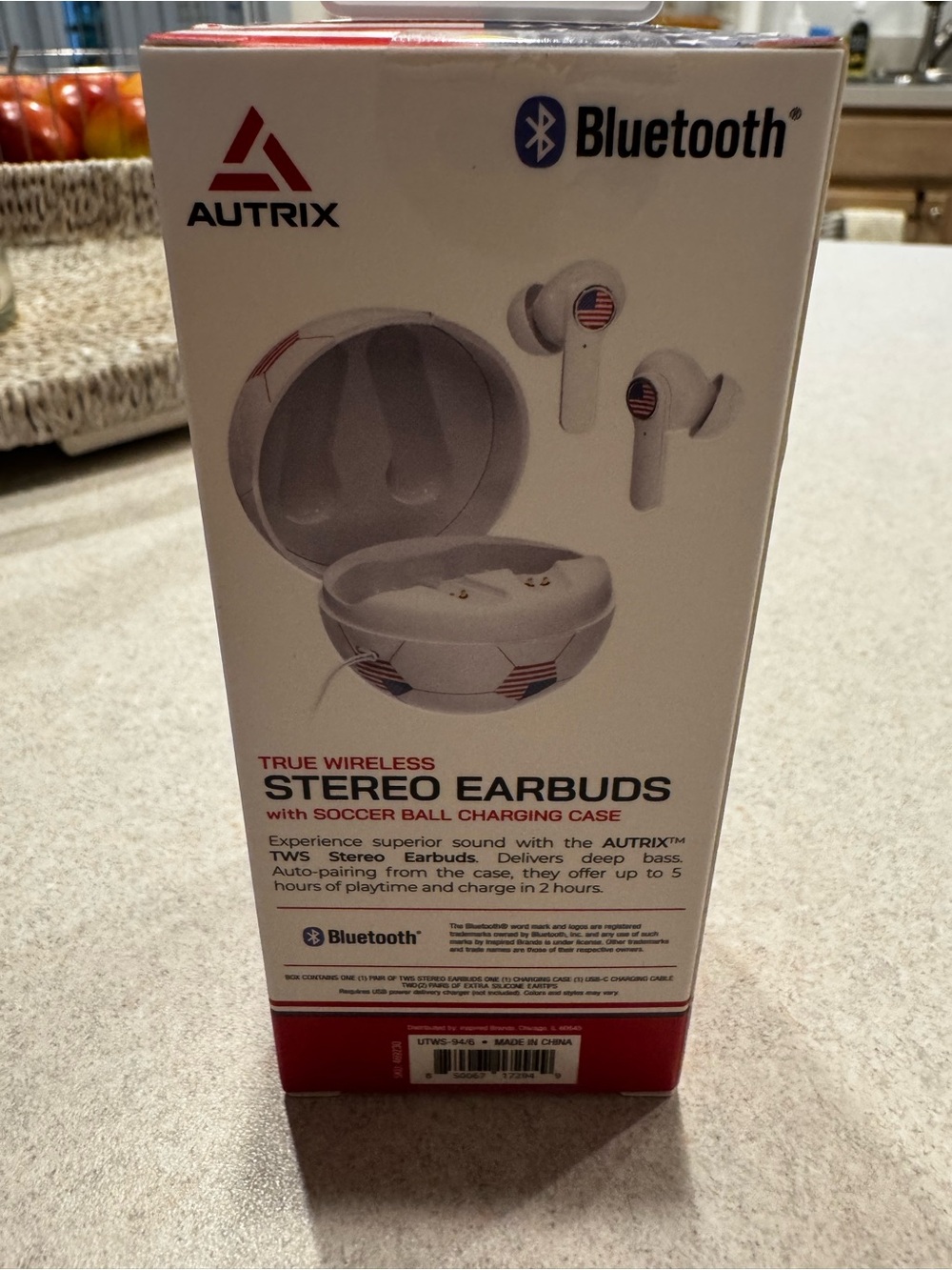 Autrix True Wireless Stereo Earbuds in White with Soccer Ball Charging Case